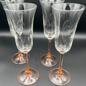 Vintage 1990s Luminarc Cristal D’Arques Pink Rose Stem Tulip Champagne Glasses